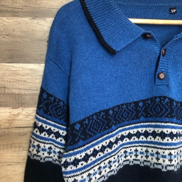 Men’s Vintage  Nordic Cotton Blend Geometric Knit Pullover Sweater Small - Picture 2 of 8